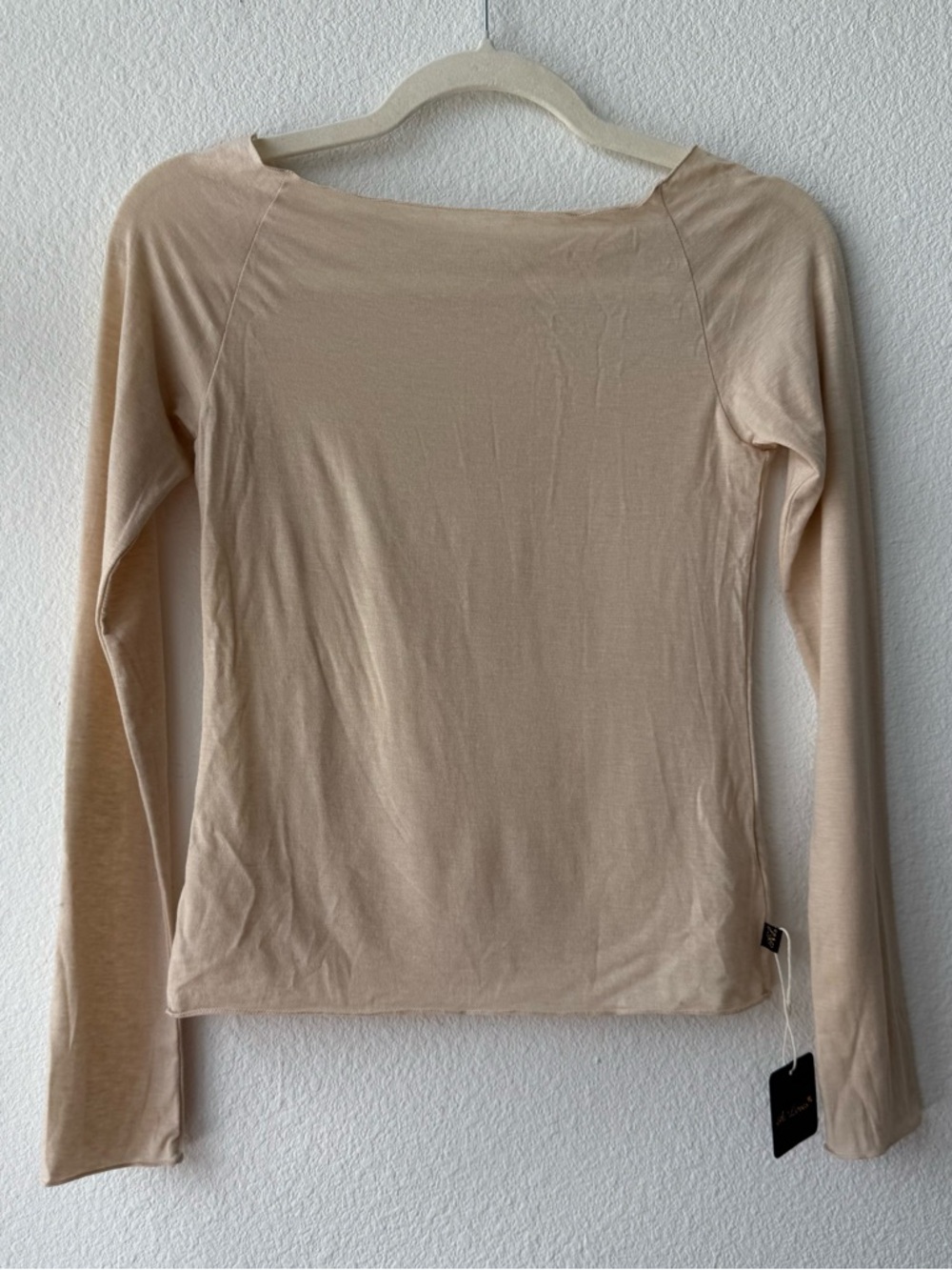 Boatneck Long-Sleeve Ballet Top Beige